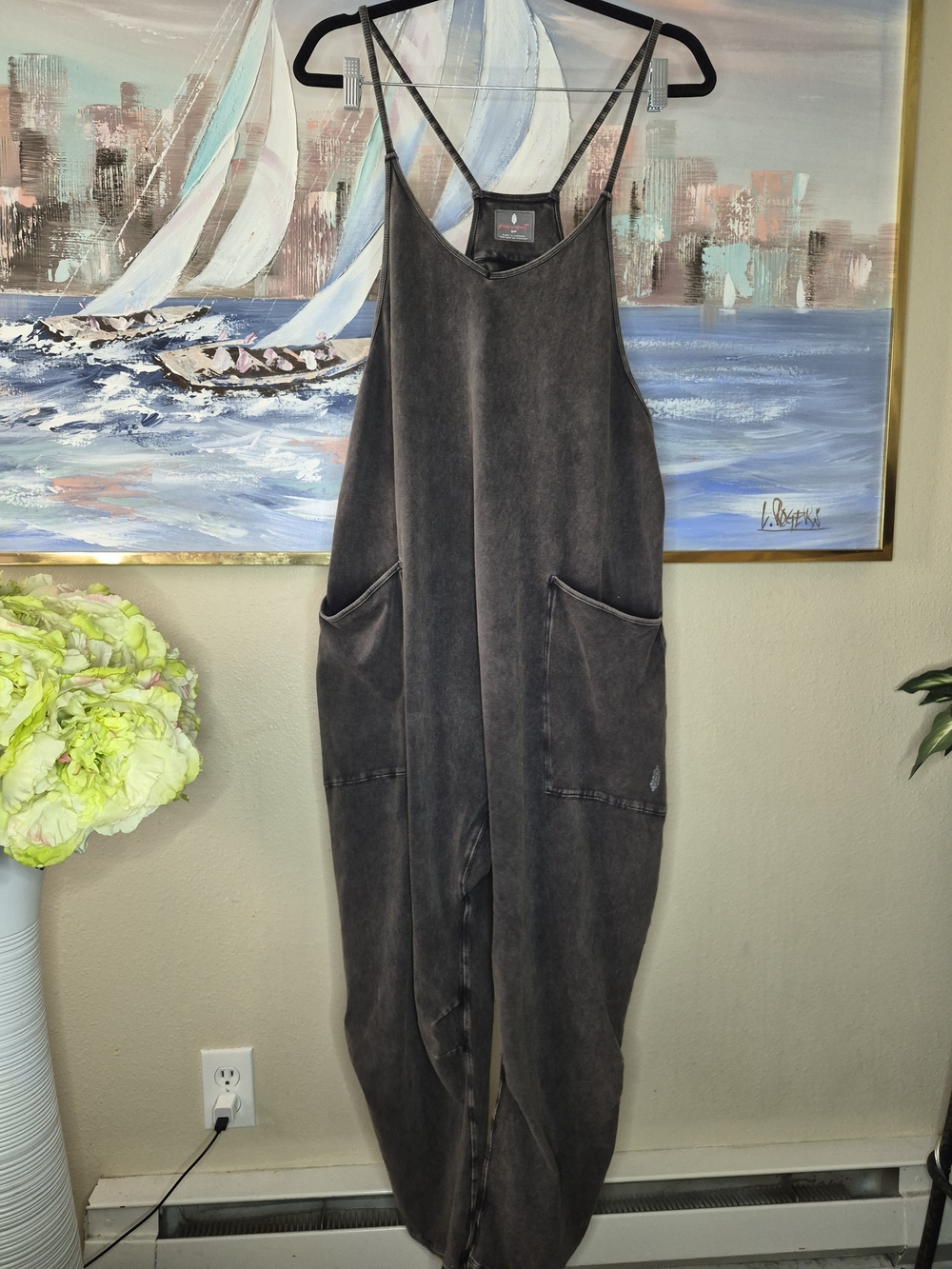 FP Movement by Free People Washed Black Relaxed Strap Overalls